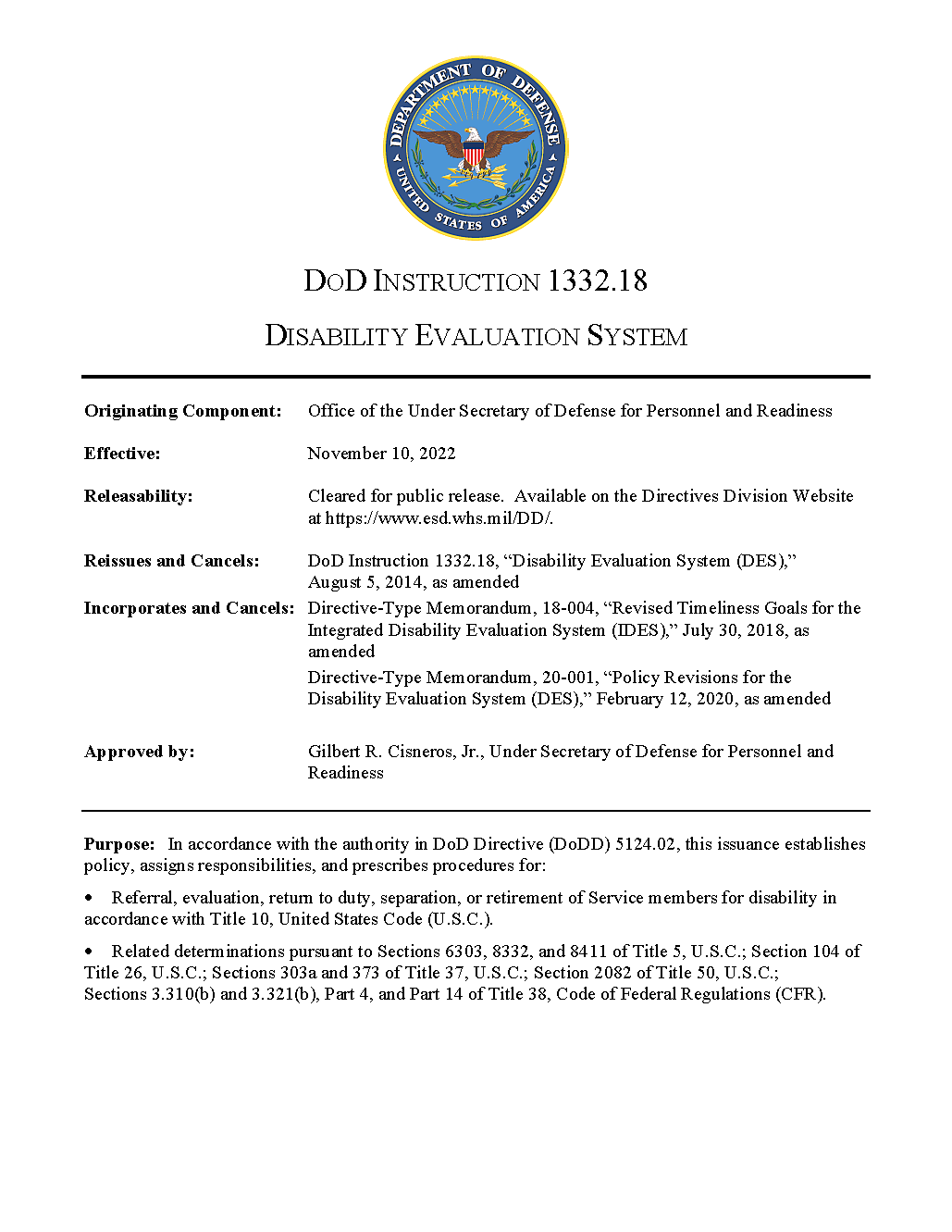 Downloadable PDF of the Disability Evaluation System (DES) Instruction Downloadable PDF of the Disability Evaluation System (DES) Instruction